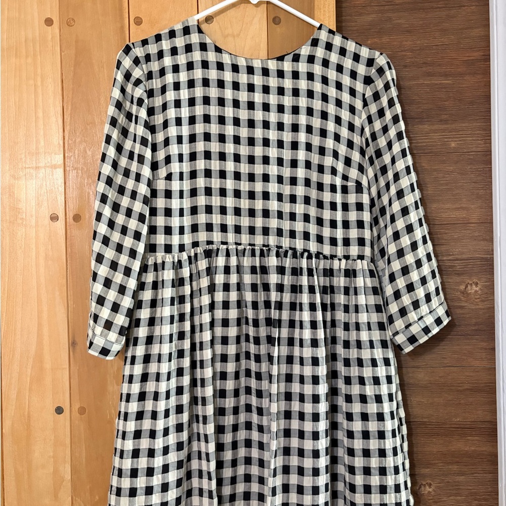 Topshop Black and White Checkered Gingham Babydoll Dress